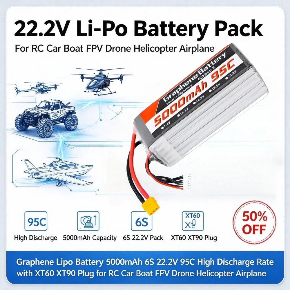 5000mAh 6S 22.2V 95C 그래핀 리튬 폴리 - 6S Lipo Battery 22.2V 5000Mah 리뷰 및 가격